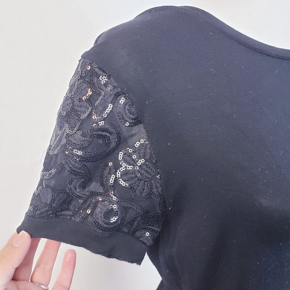 Totto Black Blouse Sequin Embroidered Sleeve Small - Picture 3 of 7